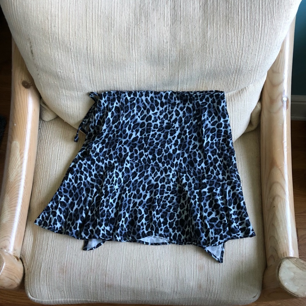 Blue Leopard Print Wrap Skirt